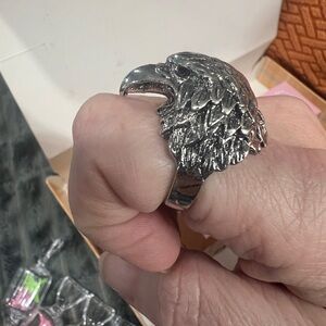 Silver Tone Eagle Head Ring 7.5